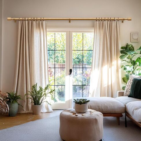 Boho Natural Wood Curtain Rods for Windows 28 to 48 inch 1" Adjustable Heavy Duty Curtain Rod with Handmade Wood Grain Design Decorative Drapery Rods for Living Room Bedroom Outdoor in Saudi Arabia