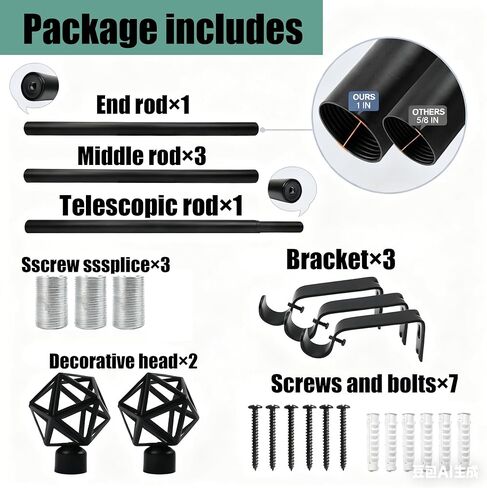 Curtain Rods for Windows 48 to 84Inch, Telescoping Splicing Single Rods, Easy Install, Adjustable Length Curtain Rod for Outdoor, Farmhouse, Bedroom, Kitchen, Living Room, Black in Saudi Arabia