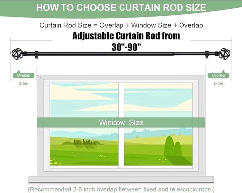 Curtain Rods for Windows 48 to 84Inch, Telescoping Splicing Single Rods, Easy Install, Adjustable Length Curtain Rod for Outdoor, Farmhouse, Bedroom, Kitchen, Living Room, Black in Saudi Arabia