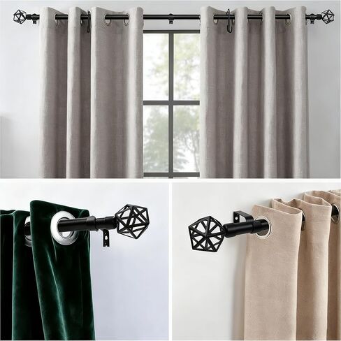 Curtain Rods for Windows 48 to 84Inch, Telescoping Splicing Single Rods, Easy Install, Adjustable Length Curtain Rod for Outdoor, Farmhouse, Bedroom, Kitchen, Living Room, Black in Saudi Arabia