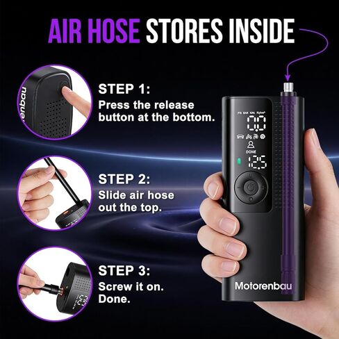 Tire Inflator Portable Air Compressor - Portable Cordless Mini Air Pump with Digital Pressure Gauge, 150PSI 3X Fast Inflation and Auto Shutoff Function Tires Pump for Cars in Kuwait