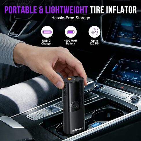 Tire Inflator Portable Air Compressor - Portable Cordless Mini Air Pump with Digital Pressure Gauge, 150PSI 3X Fast Inflation and Auto Shutoff Function Tires Pump for Cars in Kuwait