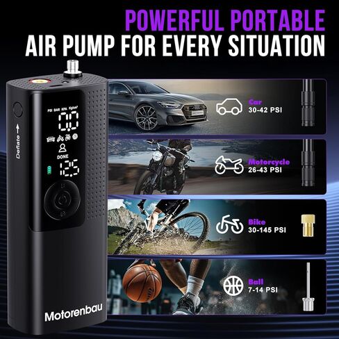 Tire Inflator Portable Air Compressor - Portable Cordless Mini Air Pump with Digital Pressure Gauge, 150PSI 3X Fast Inflation and Auto Shutoff Function Tires Pump for Cars in Kuwait