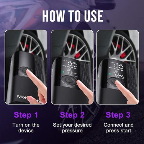 Tire Inflator Portable Air Compressor - Portable Cordless Mini Air Pump with Digital Pressure Gauge, 150PSI 3X Fast Inflation and Auto Shutoff Function Tires Pump for Cars in Kuwait