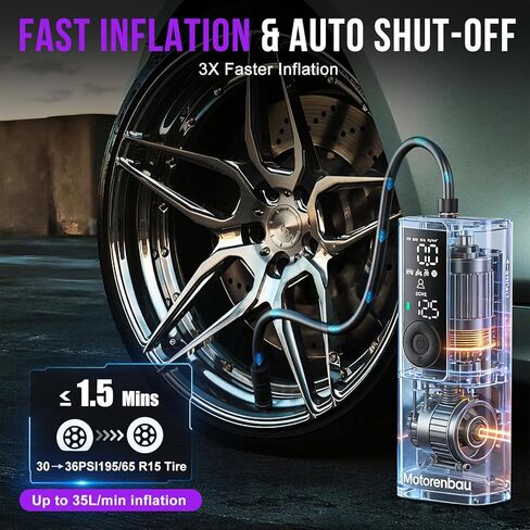 Tire Inflator Portable Air Compressor - Portable Cordless Mini Air Pump with Digital Pressure Gauge, 150PSI 3X Fast Inflation and Auto Shutoff Function Tires Pump for Cars in Kuwait