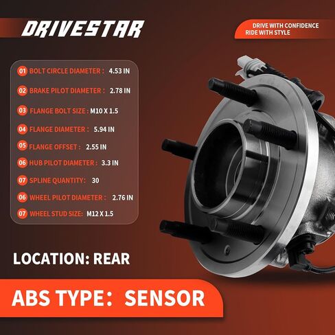DRIVESTAR 512358 Rear Wheel Hub & Bearing Assembly 5 Lugs w/ABS for Chevrolet Captiva Sport 2012-14, for Chevrolet Equinox/Pontiac Torrent/Suzuki XL-7 07-09, 08-10 Saturn Vue in Saudi Arabia