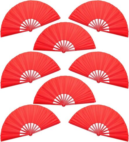 Lawei 8 Pack Large Folding Hand Fan, Handheld Folding Chinese Kung Fu Tai Chi Fans, Red Nylon-Cloth Vintage Fabric Fans Renaissance Fan for Women/Men Performance, Dance, Decorations, Festival, 13 in in Saudi Arabia