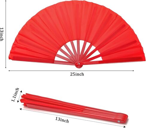 Lawei 8 Pack Large Folding Hand Fan, Handheld Folding Chinese Kung Fu Tai Chi Fans, Red Nylon-Cloth Vintage Fabric Fans Renaissance Fan for Women/Men Performance, Dance, Decorations, Festival, 13 in in Saudi Arabia