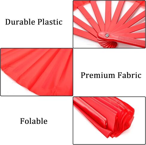 Lawei 8 Pack Large Folding Hand Fan, Handheld Folding Chinese Kung Fu Tai Chi Fans, Red Nylon-Cloth Vintage Fabric Fans Renaissance Fan for Women/Men Performance, Dance, Decorations, Festival, 13 in in Saudi Arabia