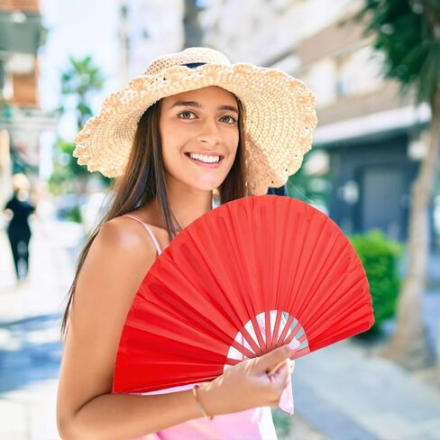 Lawei 8 Pack Large Folding Hand Fan, Handheld Folding Chinese Kung Fu Tai Chi Fans, Red Nylon-Cloth Vintage Fabric Fans Renaissance Fan for Women/Men Performance, Dance, Decorations, Festival, 13 in in Saudi Arabia