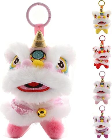 Lion Dance Plush Keychain, Cute Cloak Lion Dance Keychain, for Bag Pendant and 2026 Horse Festival Décor in Saudi Arabia