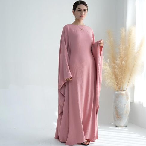 Women Muslim Abaya Dress 1Piece Bat Sleeve Islamic Maxi Robe Fashion Jilbab for Women Eid Kaftan Muslim Robe in Saudi Arabia
