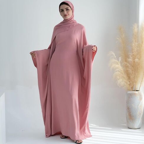 Women Muslim Abaya Dress 1Piece Bat Sleeve Islamic Maxi Robe Fashion Jilbab for Women Eid Kaftan Muslim Robe in Saudi Arabia