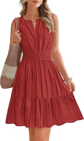 BTFBM Women’s Summer Dresses 2026 Sleeveless V Neck Casual Mini Dress Swing Boho A Line Beach Vacation Sundress Pockets in Saudi Arabia