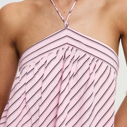 فستان نسائي قصير مخطط برسن للصيف مثير بدون أكمام فساتين لطيفة لقضاء عطلات الشاطئ in Kuwait