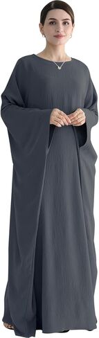 Women Muslim Abaya Dress 1Piece Bat Sleeve Islamic Maxi Robe Fashion Jilbab for Women Eid Kaftan Muslim Robe in Saudi Arabia