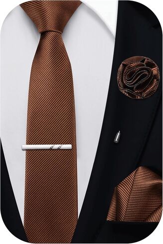 2.4" Solid Satin Skinny Ties for Men Slim Necktie and Pocket Square Tie Clip Lapel Pin Set Wedding Casual 6cm in Saudi Arabia