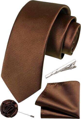 2.4" Solid Satin Skinny Ties for Men Slim Necktie and Pocket Square Tie Clip Lapel Pin Set Wedding Casual 6cm in Saudi Arabia