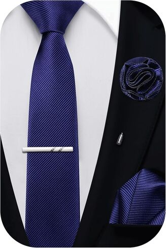 2.4" Solid Satin Skinny Ties for Men Slim Necktie and Pocket Square Tie Clip Lapel Pin Set Wedding Casual 6cm in Saudi Arabia