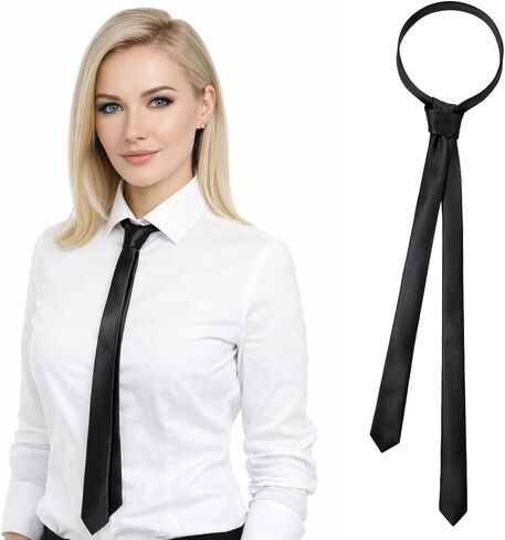 Skinny Black Tie for Women and Men, Adjustable Thin Black Tie Solid Color Slim Neck Ties for Wedding Business in Saudi Arabia