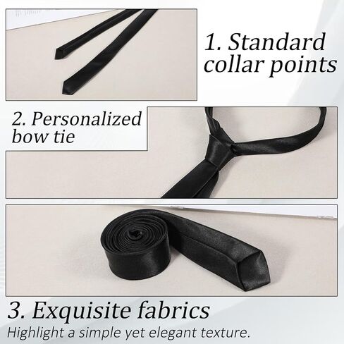 Skinny Black Tie for Women and Men, Adjustable Thin Black Tie Solid Color Slim Neck Ties for Wedding Business in Saudi Arabia