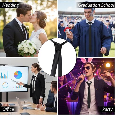 Skinny Black Tie for Women and Men, Adjustable Thin Black Tie Solid Color Slim Neck Ties for Wedding Business in Saudi Arabia