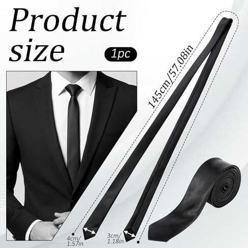 Skinny Black Tie for Women and Men, Adjustable Thin Black Tie Solid Color Slim Neck Ties for Wedding Business in Saudi Arabia