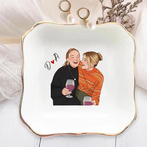 طبق مجوهرات Bestie Photo مخصص، صينية حلية سيراميك مخصصة لأفضل صديق أو أخت، هدية الصداقة للنساء، تذكار عيد الميلاد لعيد الميلاد BFF in Kuwait