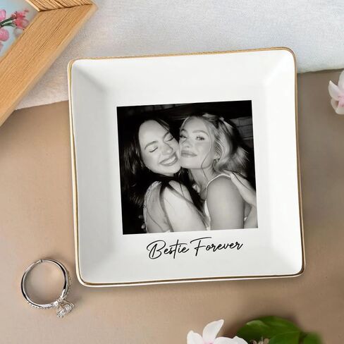طبق مجوهرات Bestie Photo مخصص، صينية حلية سيراميك مخصصة لأفضل صديق أو أخت، هدية الصداقة للنساء، تذكار عيد الميلاد لعيد الميلاد BFF in Kuwait