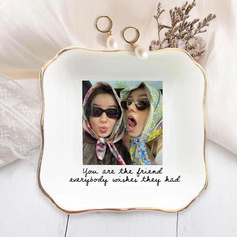 طبق مجوهرات Bestie Photo مخصص، صينية حلية سيراميك مخصصة لأفضل صديق أو أخت، هدية الصداقة للنساء، تذكار عيد الميلاد لعيد الميلاد BFF in Kuwait