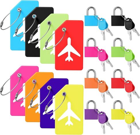 Sadnyy 8 Set Silicone Luggage Tags and Suitcase Locks with Keys Set Multicolor Small Luggage Padlock and Name ID Card Tags for Suitcase, Backpack, Laptop Bag, Locker, Travel Bag, Boxes, Drawer in Saudi Arabia