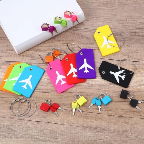 Sadnyy 8 Set Silicone Luggage Tags and Suitcase Locks with Keys Set Multicolor Small Luggage Padlock and Name ID Card Tags for Suitcase, Backpack, Laptop Bag, Locker, Travel Bag, Boxes, Drawer in Saudi Arabia