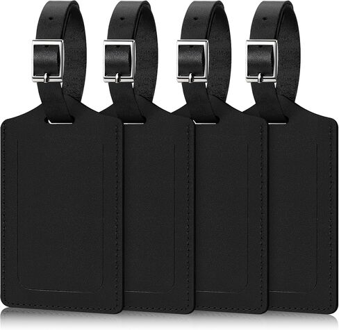 Mayski 4 Pack Genuine Leather Luggage Tags for Suitcases TSA Approved Durable Baggage Tags, Travel Essentials for Flying, Black in Saudi Arabia