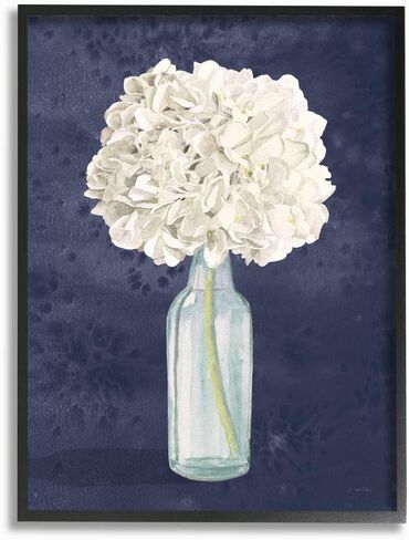 Stupell Industries White Floral Bouquet in Bottle Blue Painting, Designed by James Wiens Wall Art, 16 x 20, Black Framed in Kuwait