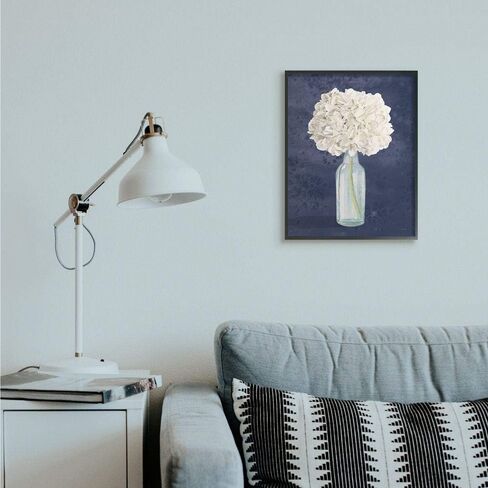 Stupell Industries White Floral Bouquet in Bottle Blue Painting, Designed by James Wiens Wall Art, 16 x 20, Black Framed in Kuwait