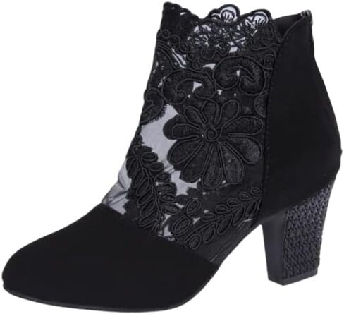 Women's Flowers Lace Closed Toe High Heels Sandals with Back Zipper Cutout Breathable Non-Slip Block Heeled Ankle Bootie Sandals Fashion Wedding Party Dress Shoes in Kuwait