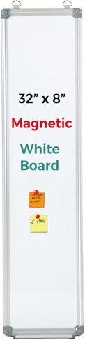 لوحة مسح جافة مغناطيسية مقاس 32 بوصة × 8 بوصة، لوحة بيضاء نحيفة طويلة للجدار، لوحة قائمة مهام عمودية ضيقة ونحيفة لمقصورة المكتب والمطبخ والمنزل، لوحة مذكرة صغيرة محمولة، إطار فضي in Kuwait