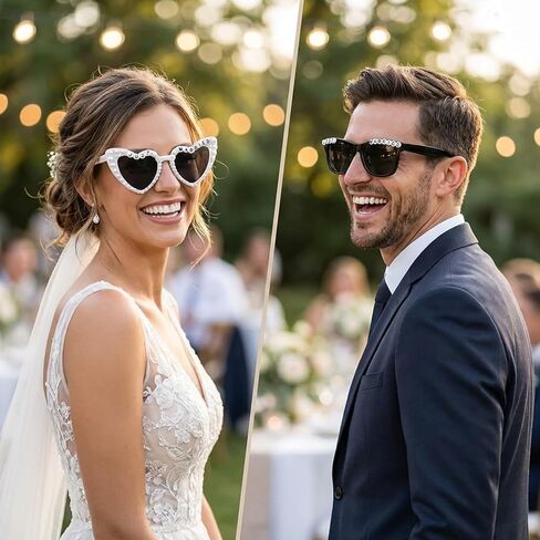 NIMOSA Just Married ديكورات العروس والعريس نظارات شمسية لحفلات الزفاف للمتزوجين فقط ديكورات حفلات الزفاف وإكسسوارات شهر العسل باللونين الأبيض والأسود in Kuwait
