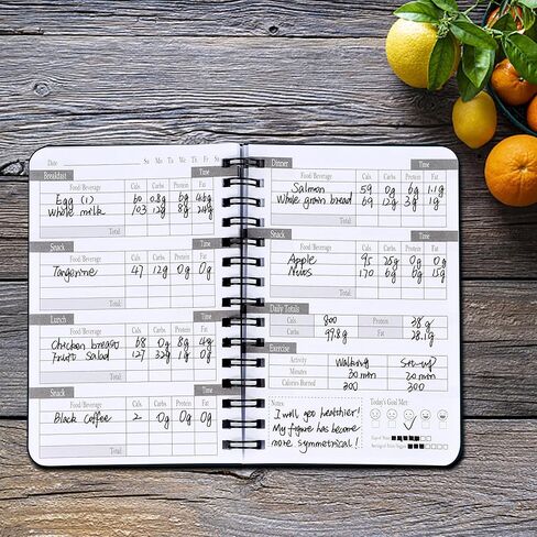 ATDAWN Food Journal/Food Diary/Diet Journal Notebook, 120 pages - 3 1/2" x 5 1/4" Durable Thick Translucent Cover, Wire-O Binding in Saudi Arabia