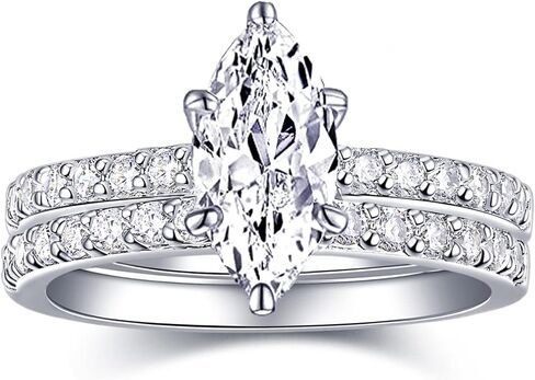 2 CT Marquise Cut Engagement Rings for Women Fake Wedding Ring Band Promise Rings for Her, Cubic Zicornia Ring 2 PCS, Size 4-11 in Saudi Arabia