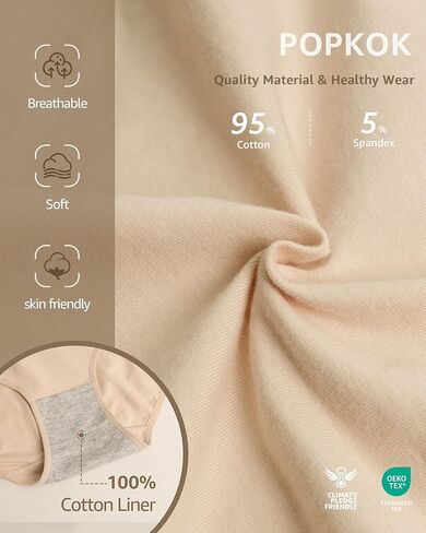 POPKOK Womens Cotton Underwear High Waisted Briefs Comfort Stretch Panties Plus Size Full Coverage 4-Pack in Kuwait
