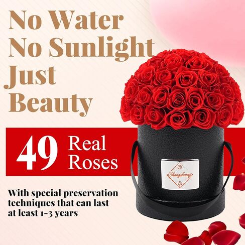 Changshunqi Flowers Roses Forever Gifts for Women - 49 Preserved Flowers Real Roses Birthday Flower Gifts for Delivery Women Wife Mother Eternal Rose for Valentines Mothers Day Gift for Mom Grandma in Saudi Arabia