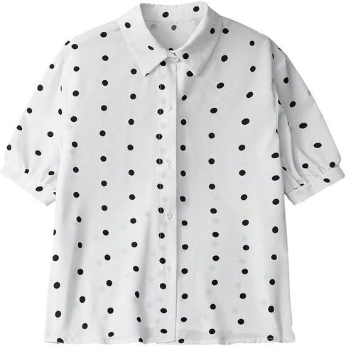 Milumia Women's Polka Dots Short Sleeve Blouse Collar Button Down Shirt Dressy Casual Work Tops in Saudi Arabia