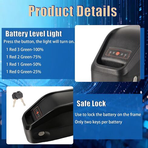 بطارية الدراجة الإلكترونية 48 فولت 15.6 أمبير في الساعة، استبدال ليثيوم أيون مع حماية BMS، منفذ USB وقفل المفتاح، حامل عالمي للدراجات الكهربائية، الدراجة الجبلية in Kuwait