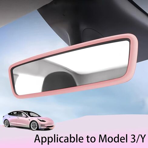 Rear View Mirror Protector Frame for Model 3/Y, Silicone Rearview Cover Edge Protection, Auto Interior Decoration Accessories, Easy Install Car Mirror Trim (Pink) in Saudi Arabia