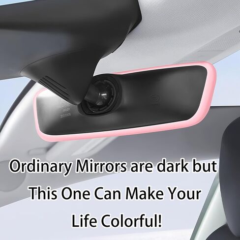 Rear View Mirror Protector Frame for Model 3/Y, Silicone Rearview Cover Edge Protection, Auto Interior Decoration Accessories, Easy Install Car Mirror Trim (Pink) in Saudi Arabia