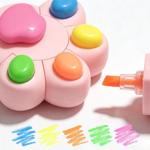 Cute Cat Paw Shaped Highlighter Set, 5 Colors Multi-Pack with Pink Base, Desktop Organizer for Students, Journaling and Note Taking in Saudi Arabia