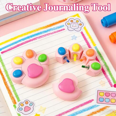 Cute Cat Paw Shaped Highlighter Set, 5 Colors Multi-Pack with Pink Base, Desktop Organizer for Students, Journaling and Note Taking in Saudi Arabia