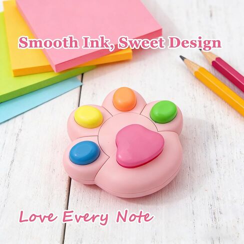 Cute Cat Paw Shaped Highlighter Set, 5 Colors Multi-Pack with Pink Base, Desktop Organizer for Students, Journaling and Note Taking in Saudi Arabia