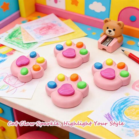 Cute Cat Paw Shaped Highlighter Set, 5 Colors Multi-Pack with Pink Base, Desktop Organizer for Students, Journaling and Note Taking in Saudi Arabia